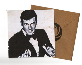 Roger Moore pencil style 15x15 greeting card  and envelope blank inside