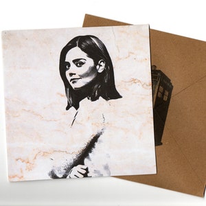Carte de voeux Jenna Coleman 15 x 15 et enveloppe vierge à l'intérieur