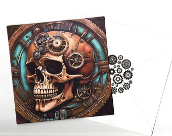 Steampunk Skull art portrait card 15x15 with envelope