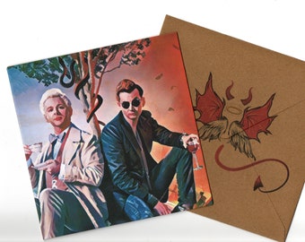 David Tennant, Michael Sheen 6x6inch blank greeting card and envelope