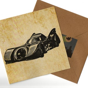 Batmobile 1989 15x15 cartão feito à mão em branco dentro
