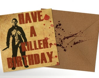 Masked killer handmade Birthday card and envelope