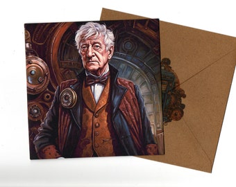 Jon Pertwee Steampunk 15x15 greeting card  and envelope blank inside