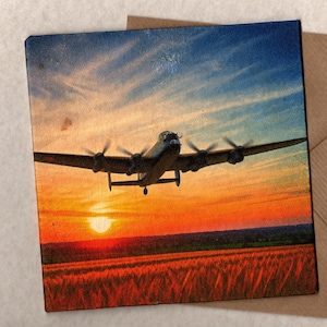 Bombardier Lancaster de la Seconde Guerre mondiale, carte de voeux 15 x 15 cm avec enveloppe vierge à l'intérieur