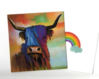 Highland cow art portrait card 15x15 with envelope