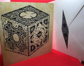 Hellraiser puzzle box (lament configuration) 15x15 handmade greeting card and envelope blank inside