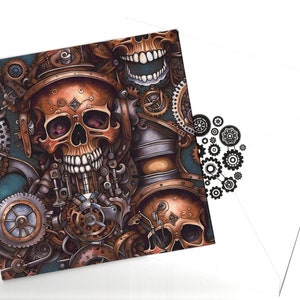 Tarjeta con retrato artístico de calavera Steampunk de 15 x 15 con sobre