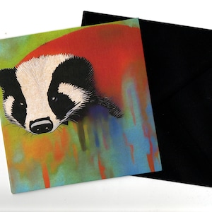 Badger kunst portretkaart 15x15 met envelop