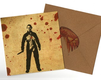 Masked killer  handmade greeting card and envelope