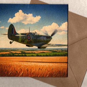 Carte de voeux Spitfire 15 x 15 cm avec enveloppe vierge à l'intérieur