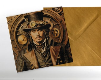 Johnny Depp Steampunk metallic fan art 15x15cm greeting card with envelope