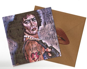 Frank-N-Furter handmade song sheet greeting card 15x15 and envelope blank inside