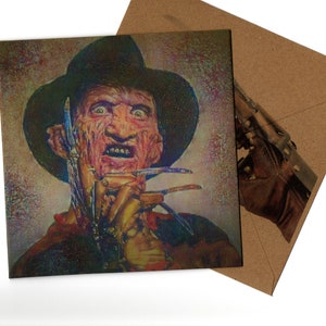 Carte de voeux Robert Englund et enveloppe 15 x 15 cm vierges à l'intérieur
