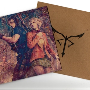 Leon und Ashley (RE4) handgemachte Grußkarte 15x15 und Umschlag blanko innen