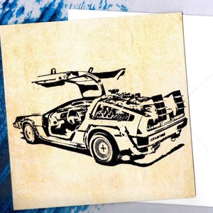 Biglietto fatto a mano DeLorean 15x15 con busta vuota all'interno