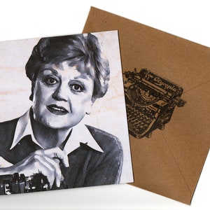 Angela Lansbury wenskaart in potloodstijl en envelop blanco binnenin