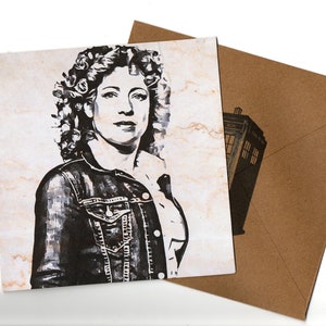 Carte de voeux Alex Kingston 15 x 15 et enveloppe vierge à l'intérieur