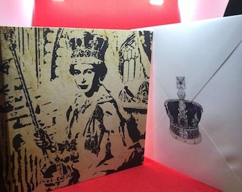 Queen Elizabeth II   hand made greeting card and envelope 15x15 cm blank inside