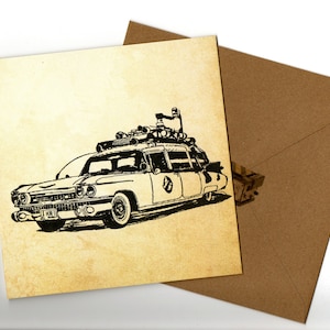 Carte faite main Ecto1 avec enveloppe vierge de 15 x 15 cm