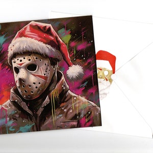 Tarjeta de Navidad del asesino enmascarado y sobre 15cmx15cm interior en blanco