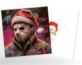 Masked killer Christmas card and envelope 15cmx15cm blank inside