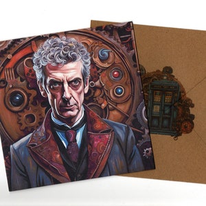 Peter Capaldi steampunk 15x15 biglietto d'auguri e busta vuota all'interno