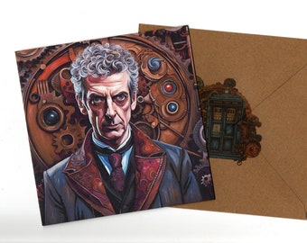 Peter Capaldi  steampunk 15x15 greeting card  and envelope blank inside