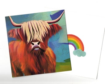 Highland cow art portrait card 15x15 with envelope