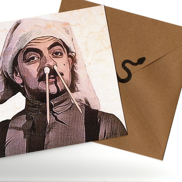 Rowan Atkinson-kaart en envelop 15x15 blanco binnenin