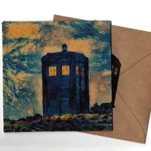 Starry Night police box 15x15 greeting card  and envelope blank inside