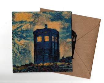 Starry Night police box 15x15 greeting card  and envelope blank inside