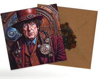 Tom Baker steampunk  15x15 greeting card  and envelope blank inside