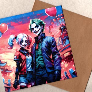 Harley e Mr J mangá fan art 15 x 15 cm cartão de felicitações feito à mão com envelope em branco dentro