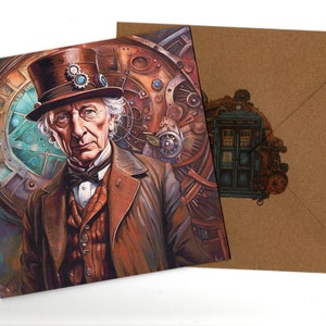 Carte de voeux steampunk 15 x 15 William Hartnell et enveloppe vierge à l'intérieur