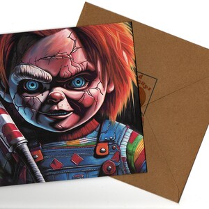 Carte de voeux faite main de Killer Doll 15 x 15 avec une enveloppe vierge à l'intérieur