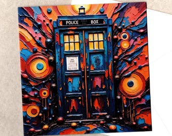 Modern art police box 15x15 greeting card  and envelope blank inside