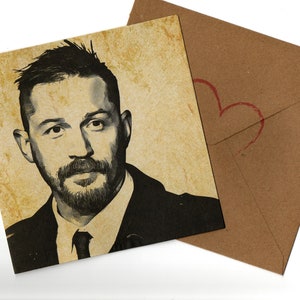 Tom Hardy 15x15 wenskaart en envelop blanco binnenin