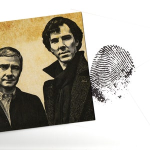 Benedict Cumberbatch, Martin Freeman Grußkarte im Bleistiftstil und Umschlag blanko innen