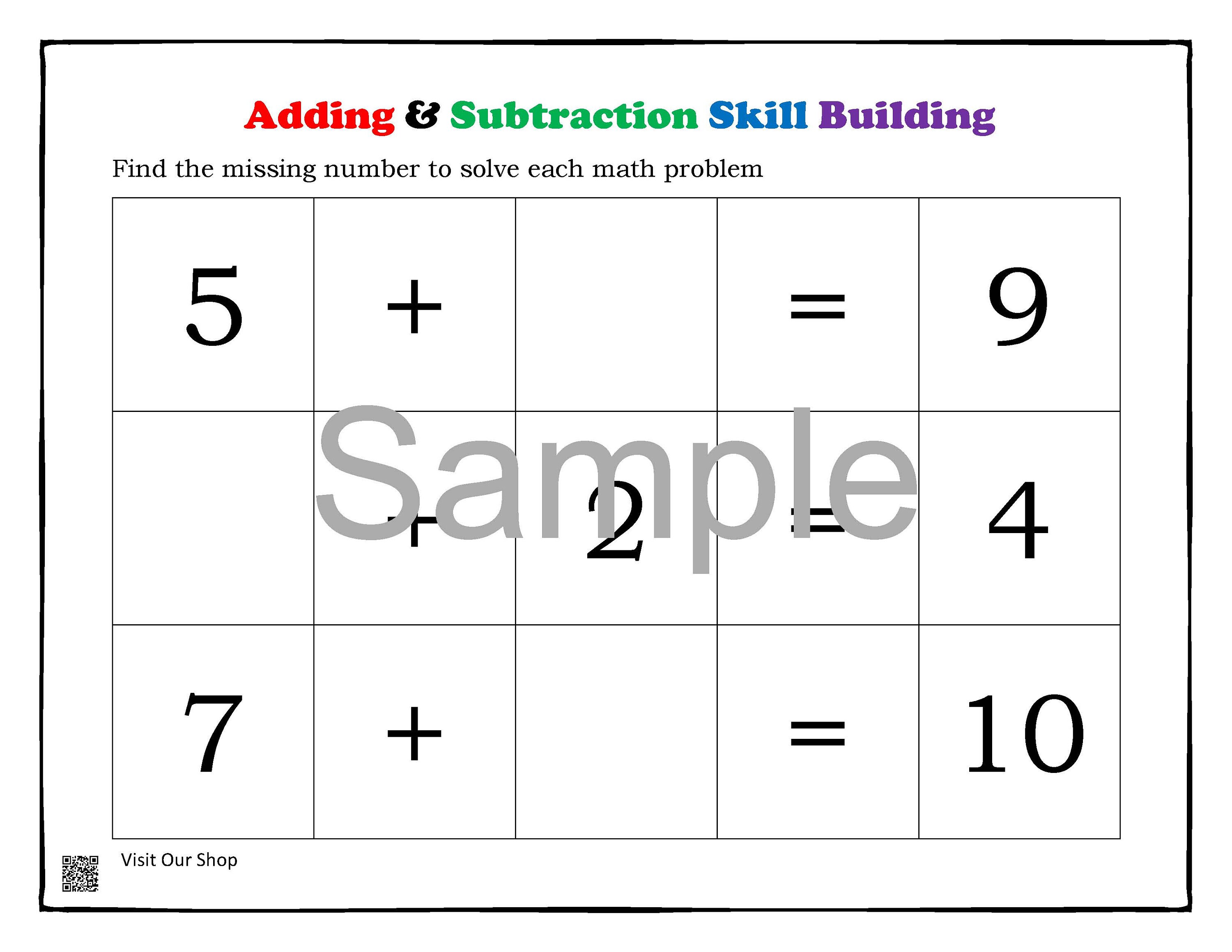 add subtract match up or write pre k kinder 1st grade etsy
