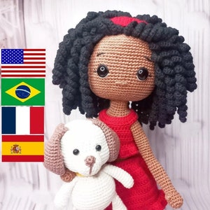 Crochet pattern doll Amigurumi doll Layla and puppy English, Brazilian Portuguese, French, Spanish pdf pattern