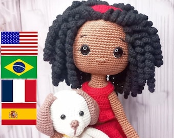 Crochet pattern doll Amigurumi doll Layla and puppy English, Brazilian Portuguese, French, Spanish pdf pattern