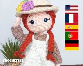 Crochet doll pattern Amigurumi doll pattern  Anna English,French, Spanish, Portuguese, German pdf pattern