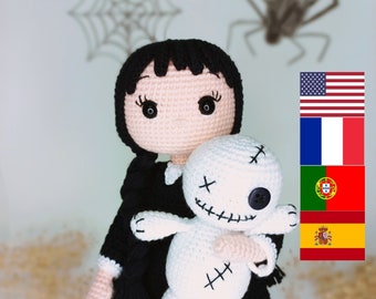 Gothic crochet doll and voodoo doll pattern Amigurumi doll pattern English French Portuguese Spanish