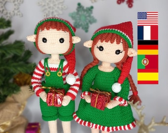 Crochet pattern doll Amigurumi doll crochet Elves / elf and Reindeer English,French,Spanish,Portuguese,Deutsch pdf pattern