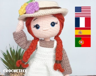 Crochet doll pattern Amigurumi doll pattern  Anna English,French, Spanish, Portuguese pattern