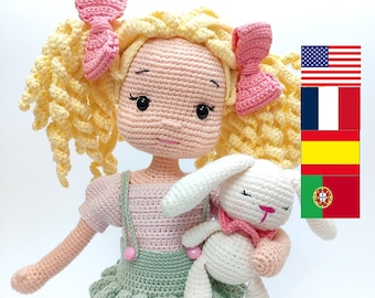 Patrón de crochet muñeca muñeca Amigurumi Jenny y Bunny pdf English/Français/Espanol/Português