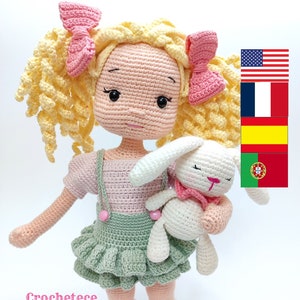Patron au crochet poupée Amigurumi poupée Jenny et Bunny pdf English/Français/Espanol/Português image 1