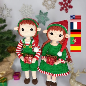 Schema uncinetto bambola Amigurumi bambola all'uncinetto Elfi / elfo e renna Schema pdf inglese,francese,spagnolo,portoghese,tedesco