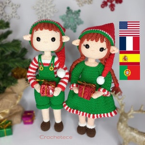 Crochet pattern doll Amigurumi doll crochet Elves / elf and Reindeer English,French,Spanish,Portuguese