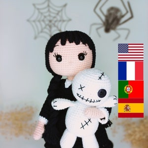 Gothic crochet doll and voodoo doll pattern Amigurumi doll pattern English French Portuguese Spanish